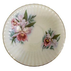 Roslyn Made In England Fine Bone China Teacup Saucer Plate Dish Orchid Floral